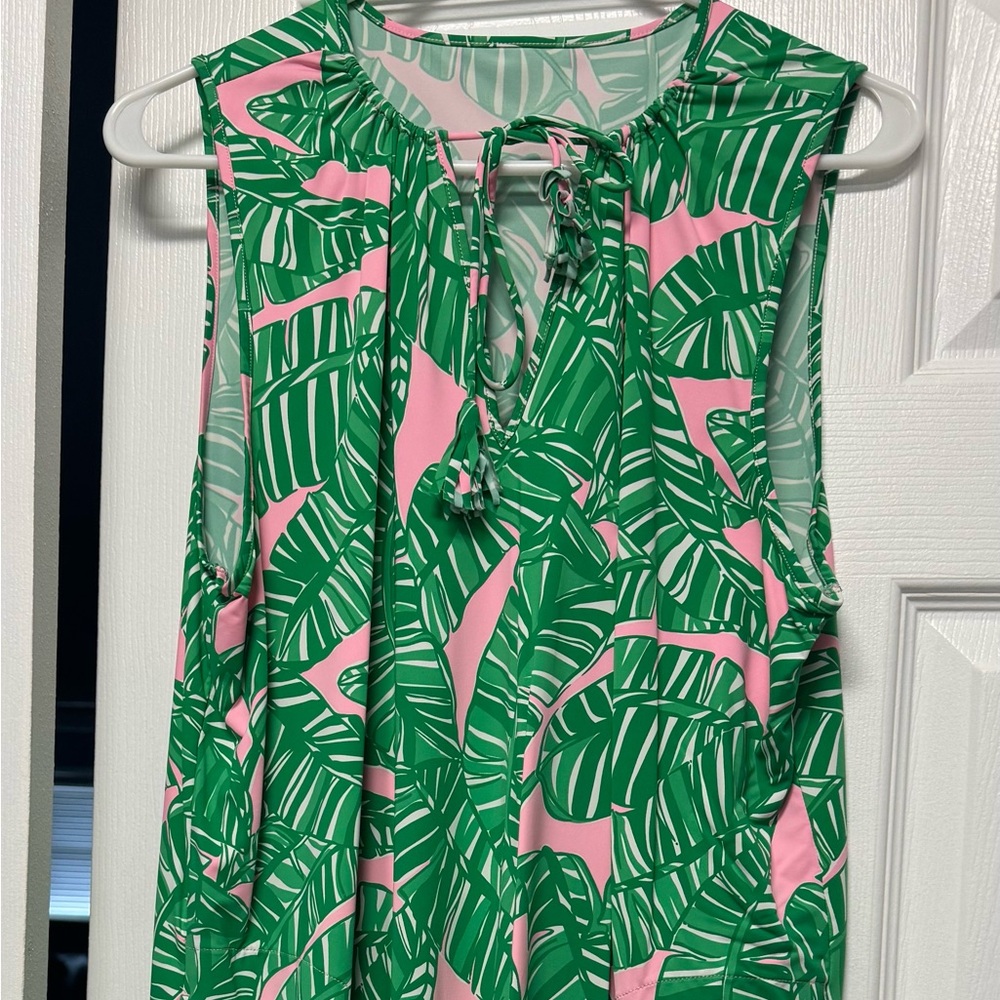 Lilly Pulitzer Green and Pink Leaf Swimsuit Cover Up Dress